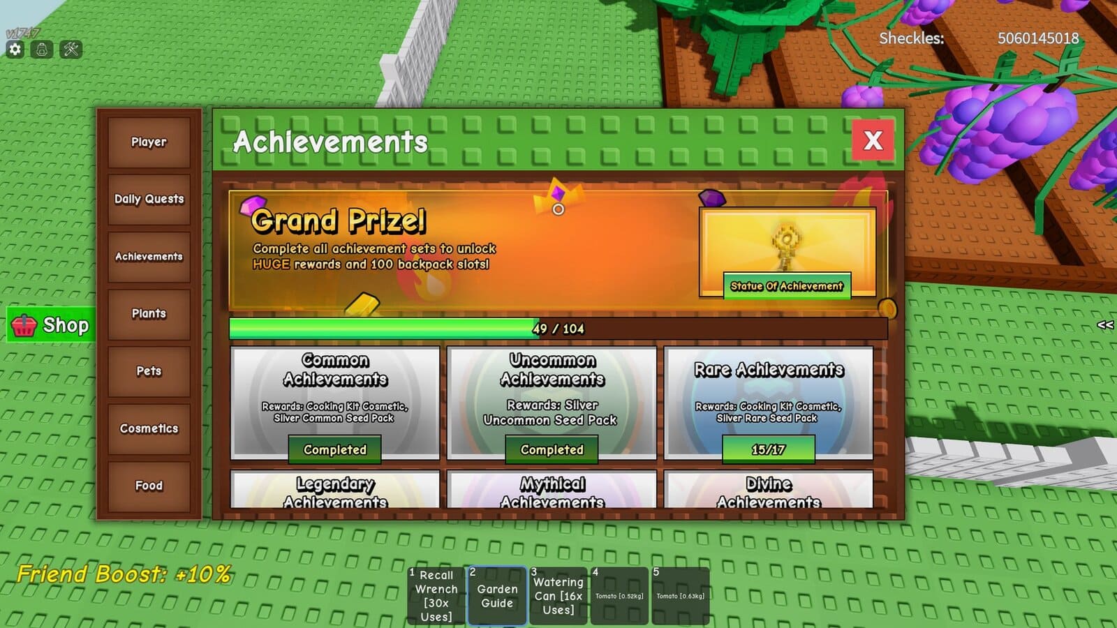 Every Achievements in Grow a Garden and Their Biggest Rewards So Far